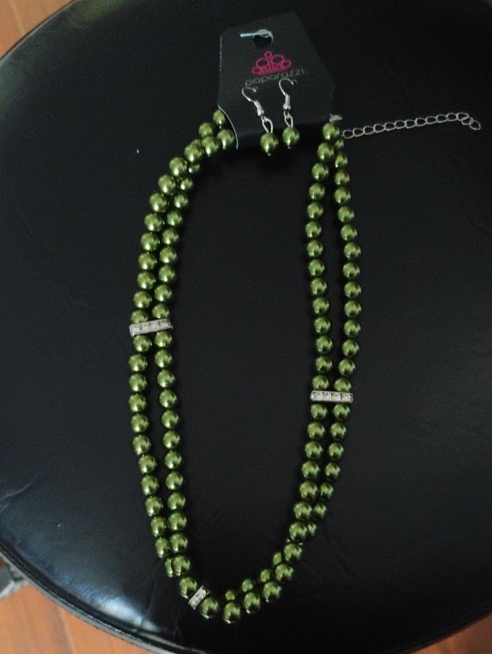 paparazzi Olive Green Double Strand Beaded Necklace with Matching Earrings
